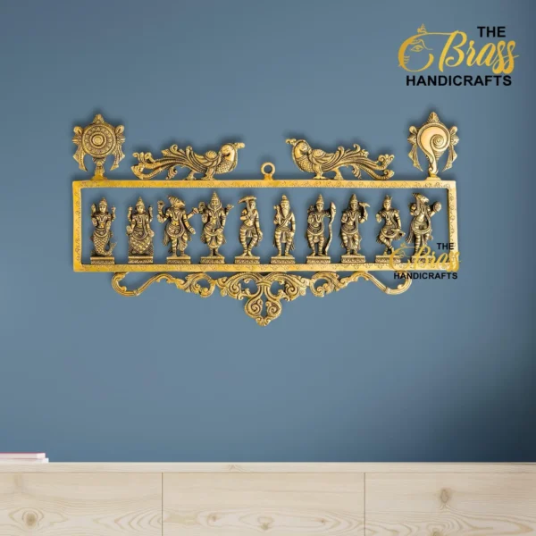 Dashavathara Wall Hanging | Divine Brass Art of 10 Avatars | Wall art with ten avatars of Vishnu | 10 Vishnu Incarnations by TBH - Image 2