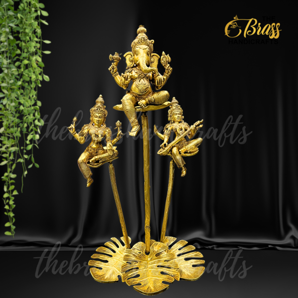 100% Pure Brass Exclusive Ganesha, Lakshmi & Saraswati seated brass plants| Unique Ganesha, lakshmi saraswati idols for home decor by TBH