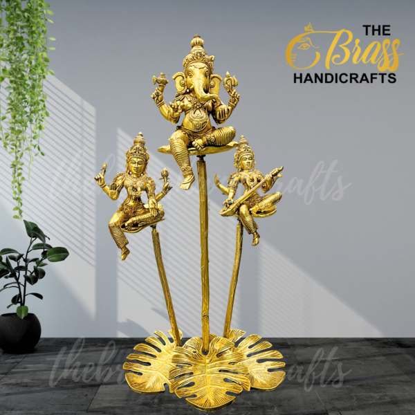 100% Pure Brass Exclusive Ganesha, Lakshmi & Saraswati seated brass plants| Unique Ganesha, lakshmi saraswati idols for home decor by TBH - Image 2