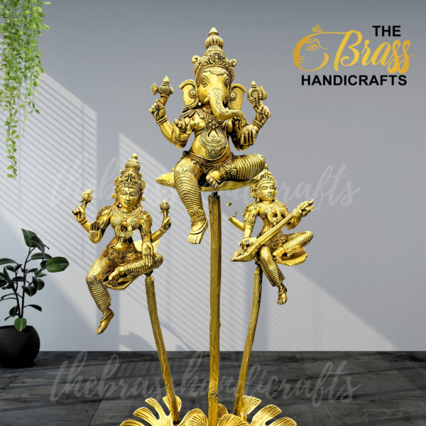 100% Pure Brass Exclusive Ganesha, Lakshmi & Saraswati seated brass plants| Unique Ganesha, lakshmi saraswati idols for home decor by TBH