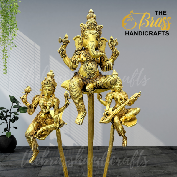 100% Pure Brass Exclusive Ganesha, Lakshmi & Saraswati seated brass plants| Unique Ganesha, lakshmi saraswati idols for home decor by TBH