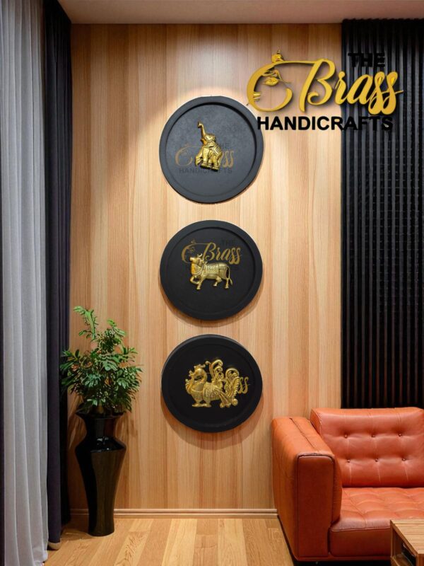 Brass Wall Decor Motifs, Wooden Wall round frames with Brass Items for wall decor, home decor, office decor, living room decoration set of 9 - Image 4