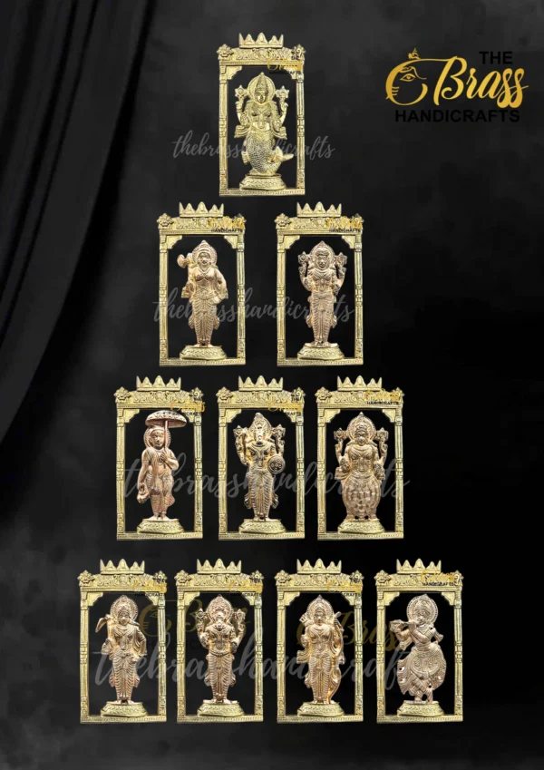 Vishnu Dashavatara Pure Bronze Panchalogam Wall Hangings, Panchaloha Dashavatara for temple decor, home decor, puja decor, rare office decor