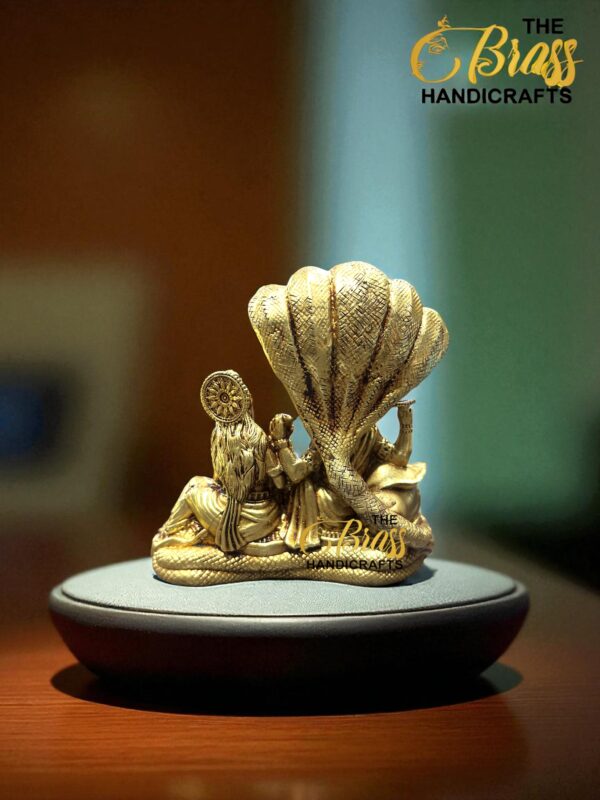 Brass vishnu lakshmi statue on sheshnag lost wax casting superfine work and light weight statue, for temple decor, home decor & office decor - Image 4