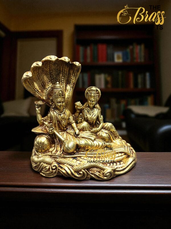 Brass vishnu lakshmi statue on sheshnag lost wax casting superfine work and light weight statue, for temple decor, home decor & office decor