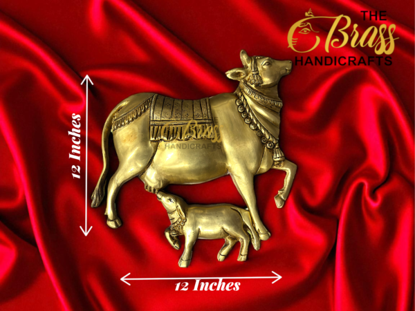 Brass Cow and Calf Wall Hanging Pair | Sacred Nandi Kamdhenu Wall Art | Traditional Indian Home Decor | Temple & Office Wall Decor | Handcrafted Brass Wall Sculpture