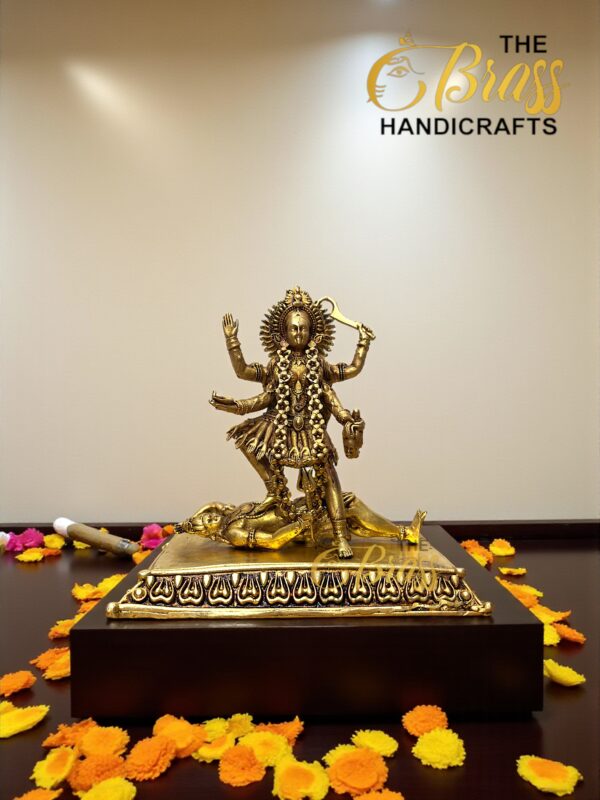 Pure Brass Goddess Kali Statue | Lost Wax Casting | Superfine Intricate Detailing | Divine Mahakali Idol for Home Decor, Temple & Pooja Room | Handcrafted Brass Art