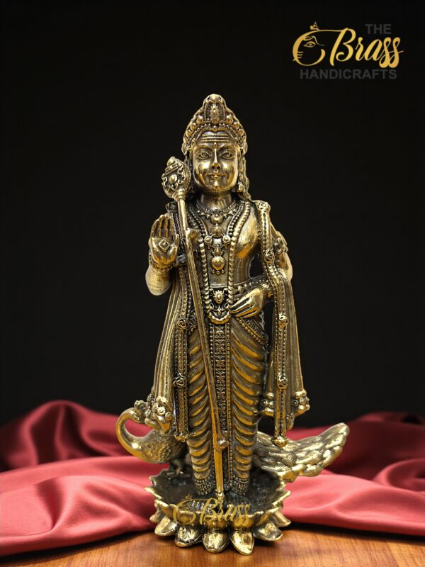 Pure Brass Murugan Statue | Superfine Lost Wax Casting | Intricately Carved Lord Murugan Idol for Home, Temple & Office Decor