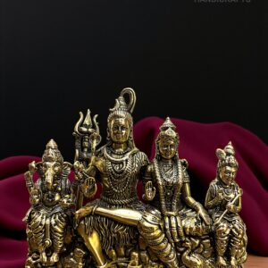 Brass Shiva Parivar Idol | 4.5" Lost Wax Casting Hindu Family Statue | Shiva Parvati Ganesha Kartikeya Nandi Idol | Temple Puja Home Decor