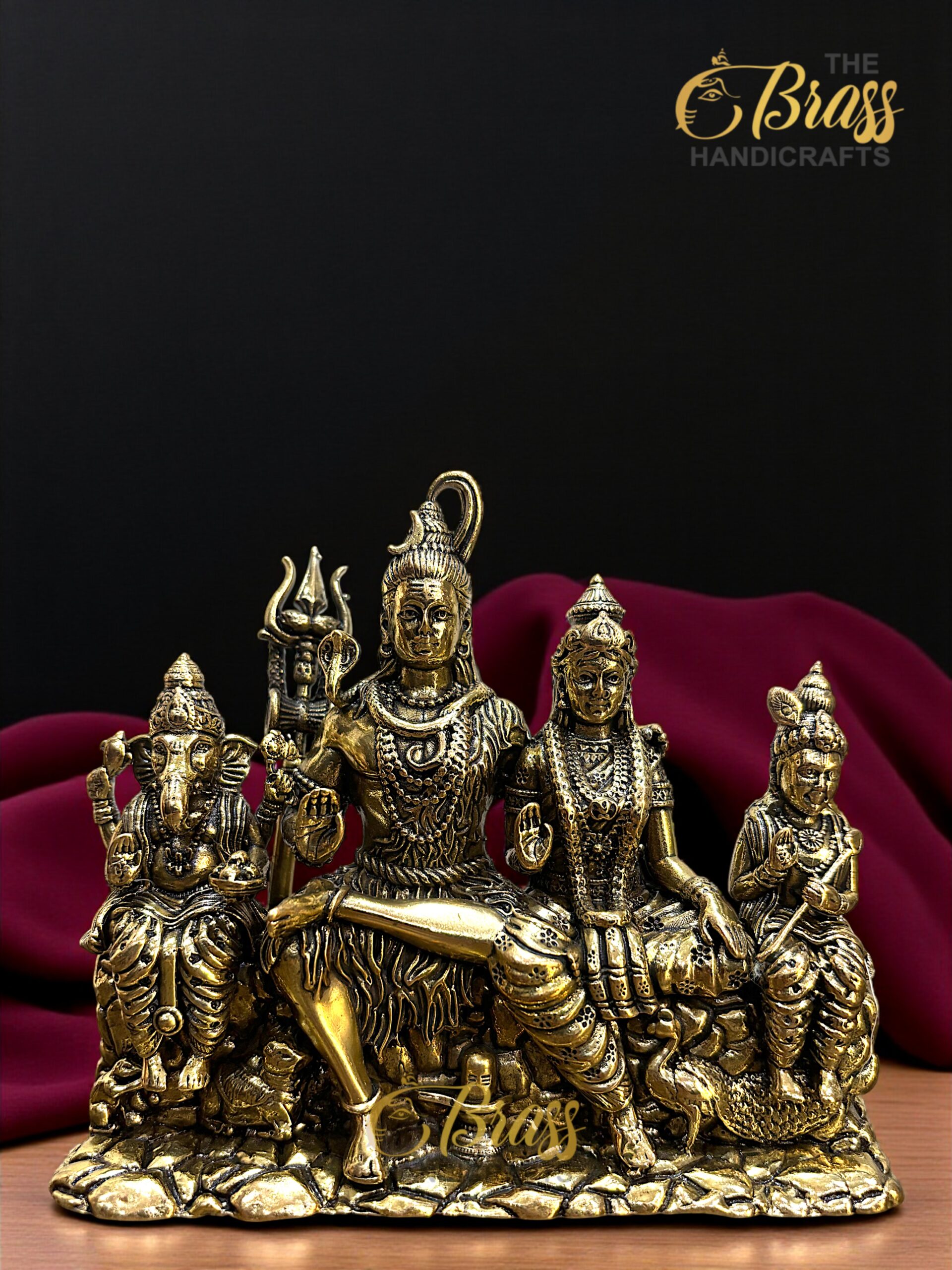 Brass Shiva Parivar Idol | 4.5" Lost Wax Casting Hindu Family Statue | Shiva Parvati Ganesha Kartikeya Nandi Idol | Temple Puja Home Decor