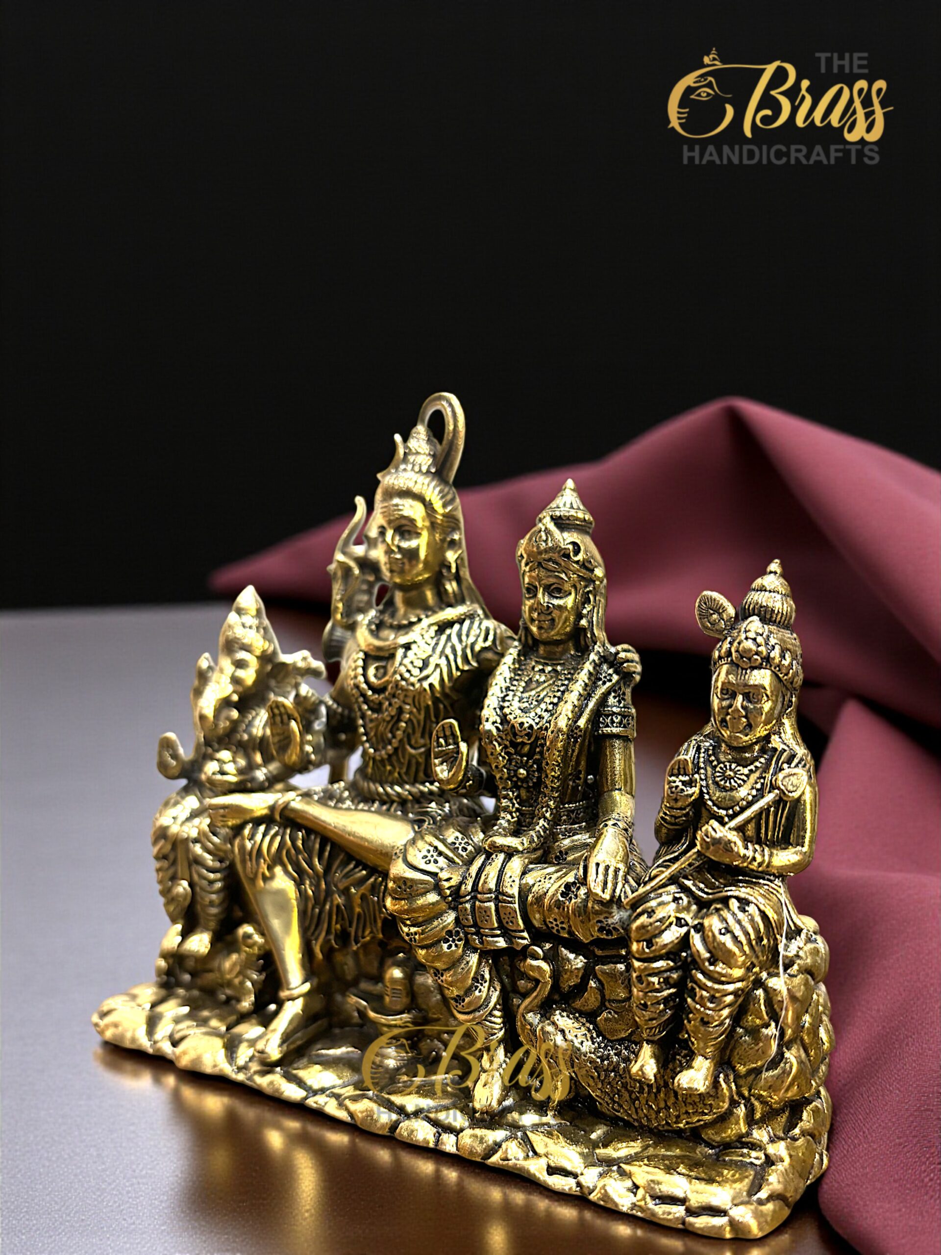Brass Shiva Parivar Idol | 4.5" Lost Wax Casting Hindu Family Statue | Shiva Parvati Ganesha Kartikeya Nandi Idol | Temple Puja Home Decor