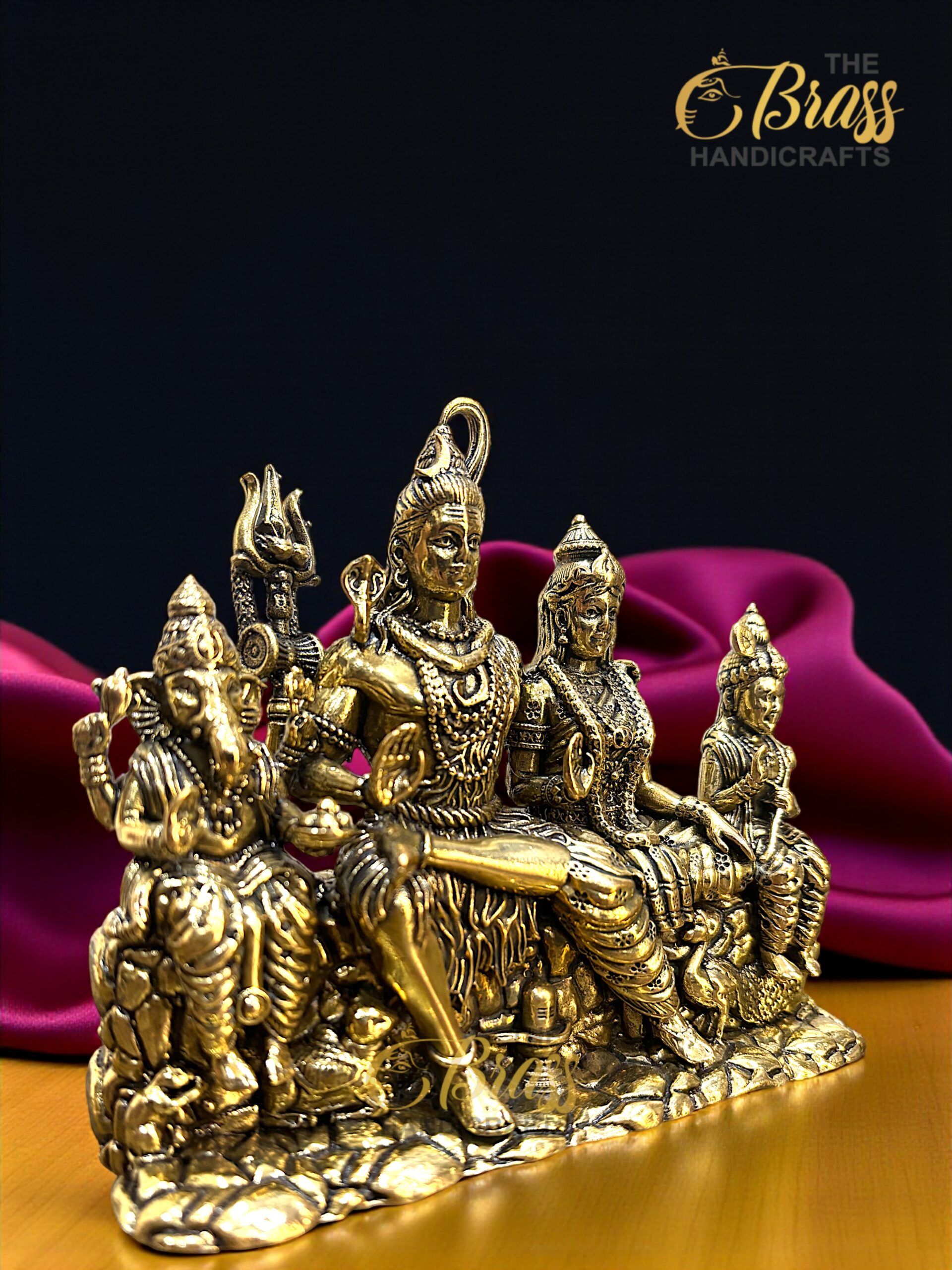 Brass Shiva Parivar Idol | 4.5" Lost Wax Casting Hindu Family Statue | Shiva Parvati Ganesha Kartikeya Nandi Idol | Temple Puja Home Decor - Image 4