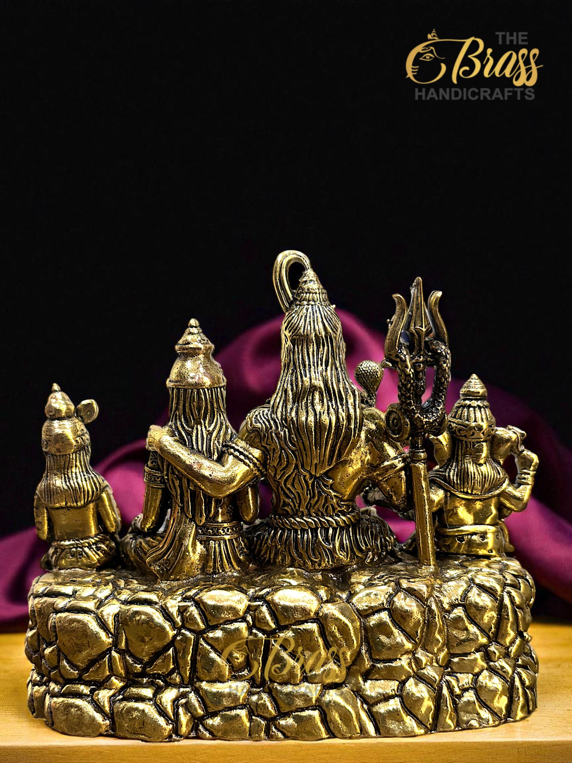 Brass Shiva Parivar Idol | 4.5" Lost Wax Casting Hindu Family Statue | Shiva Parvati Ganesha Kartikeya Nandi Idol | Temple Puja Home Decor - Image 2