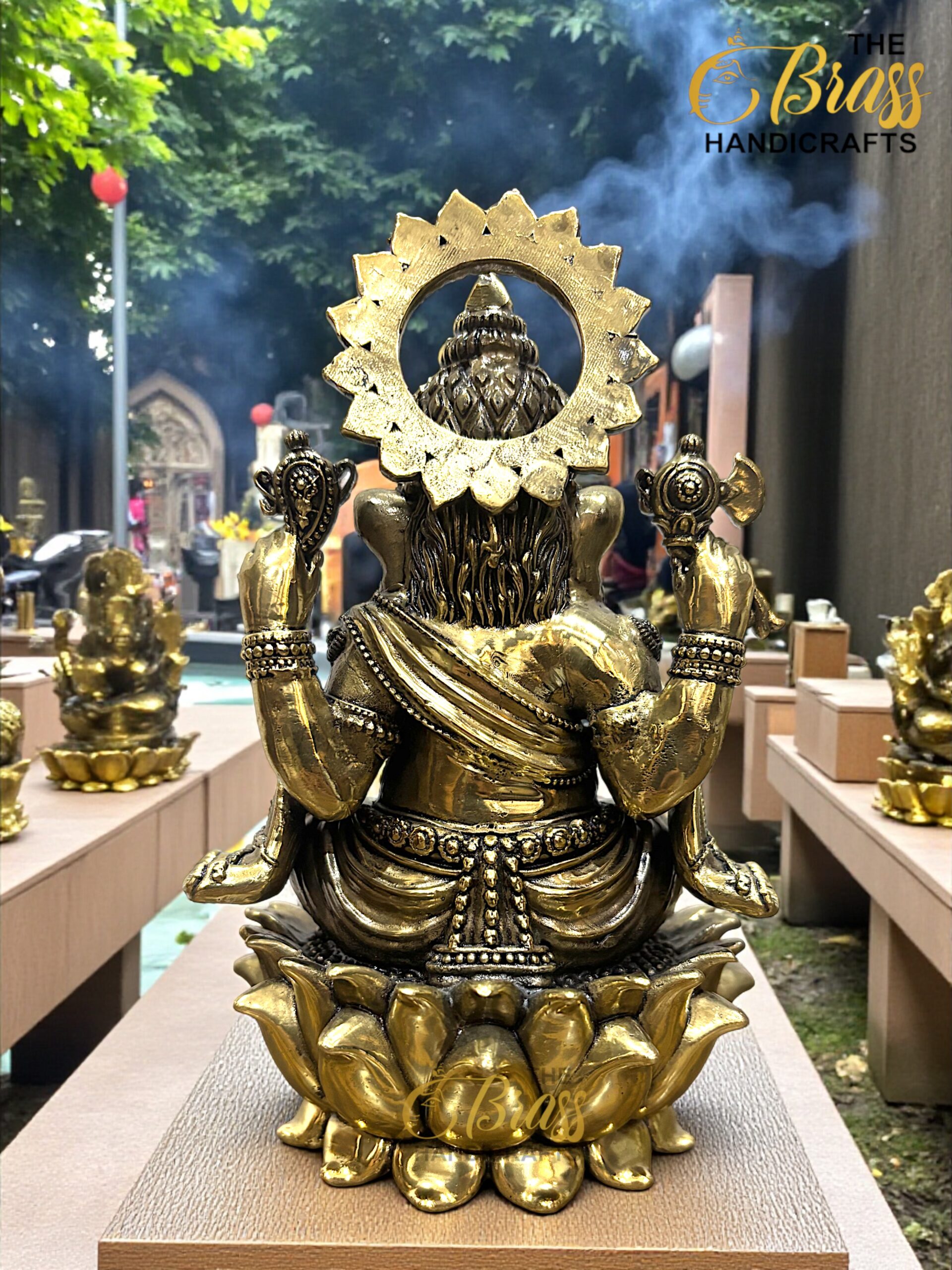 Brass Ganesha & Lakshmi Statues on Lotus | 6.25" Hindu God Goddess Idols | Brass Ganesha Laxmi Pair for Home Temple Office Decor & Gifting - Image 9