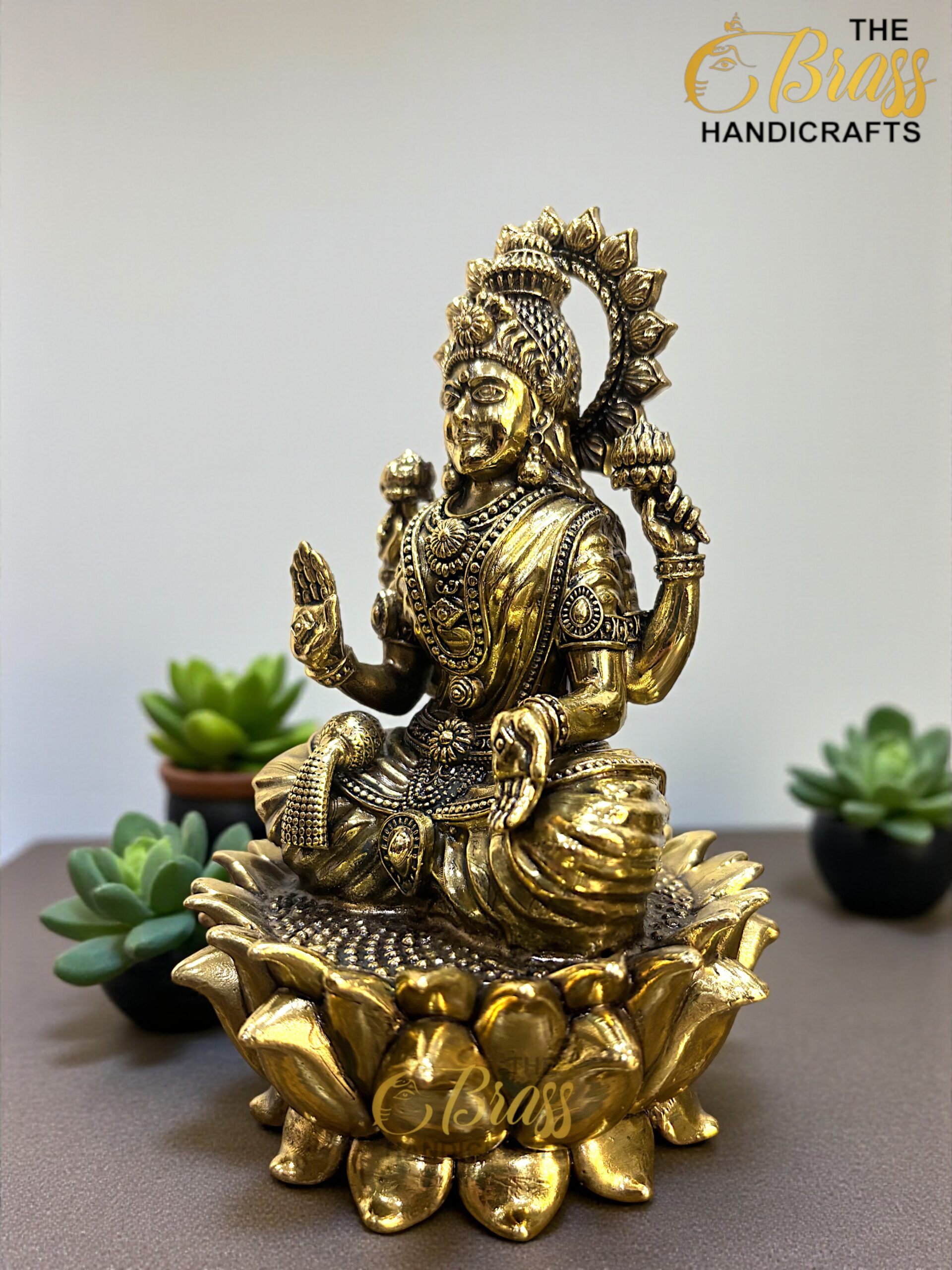 Brass Ganesha & Lakshmi Statues on Lotus | 6.25" Hindu God Goddess Idols | Brass Ganesha Laxmi Pair for Home Temple Office Decor & Gifting - Image 14
