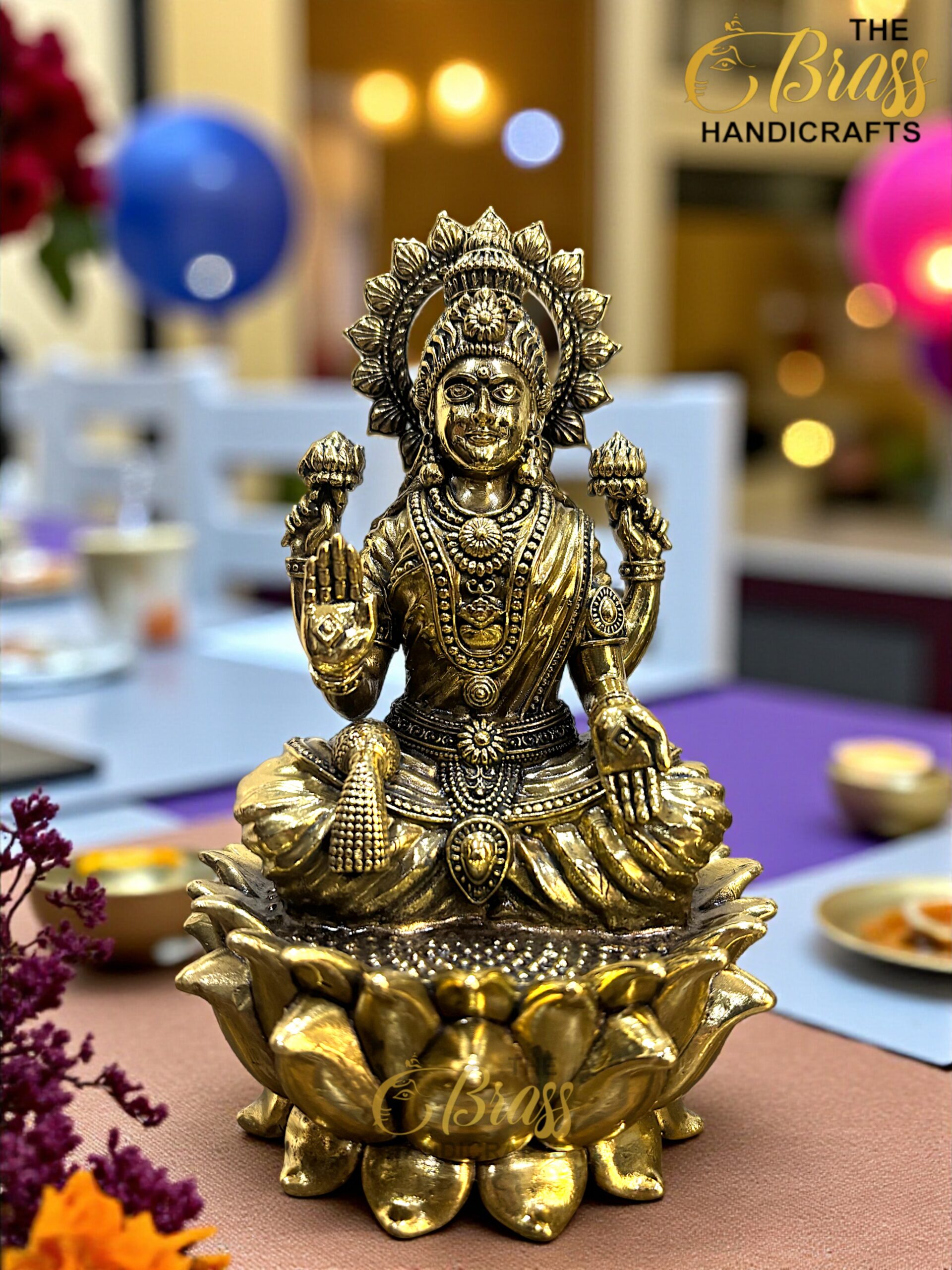Brass Ganesha & Lakshmi Statues on Lotus | 6.25" Hindu God Goddess Idols | Brass Ganesha Laxmi Pair for Home Temple Office Decor & Gifting - Image 6