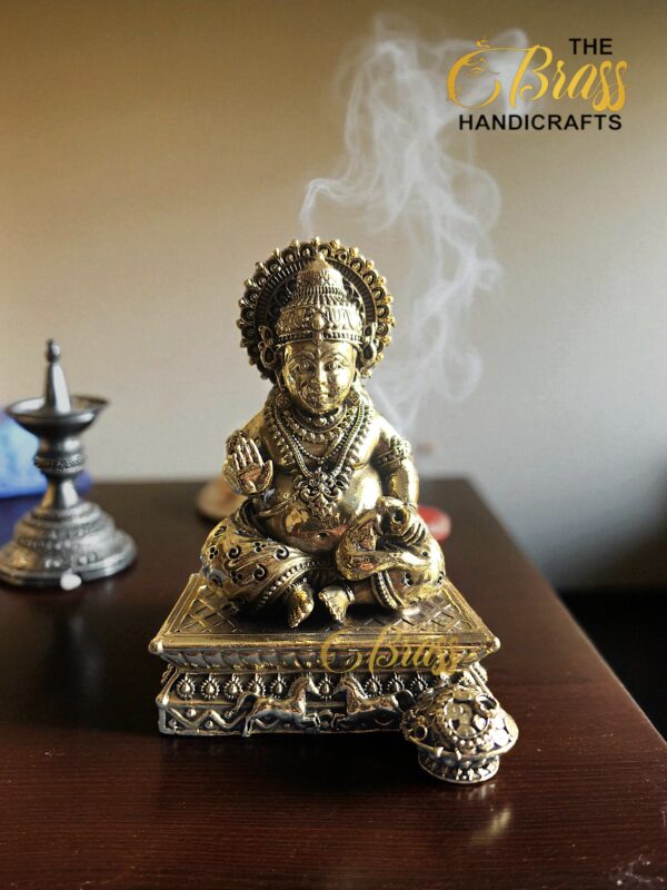 Pure Brass Lord Kuber Statue | 3D Design with Intricate Carving | Wealth God Idol for Home Decor, Office & Pooja Room | Handcrafted Indian Brass Art
