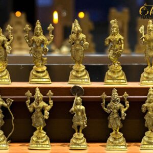 Brass Vishnu Dashavatar Set of 10 | 13" Superfine Hindu Deity Idols | Gold Antique Finish | Vishnu Dashavatar Statues for Temple & Home Decor