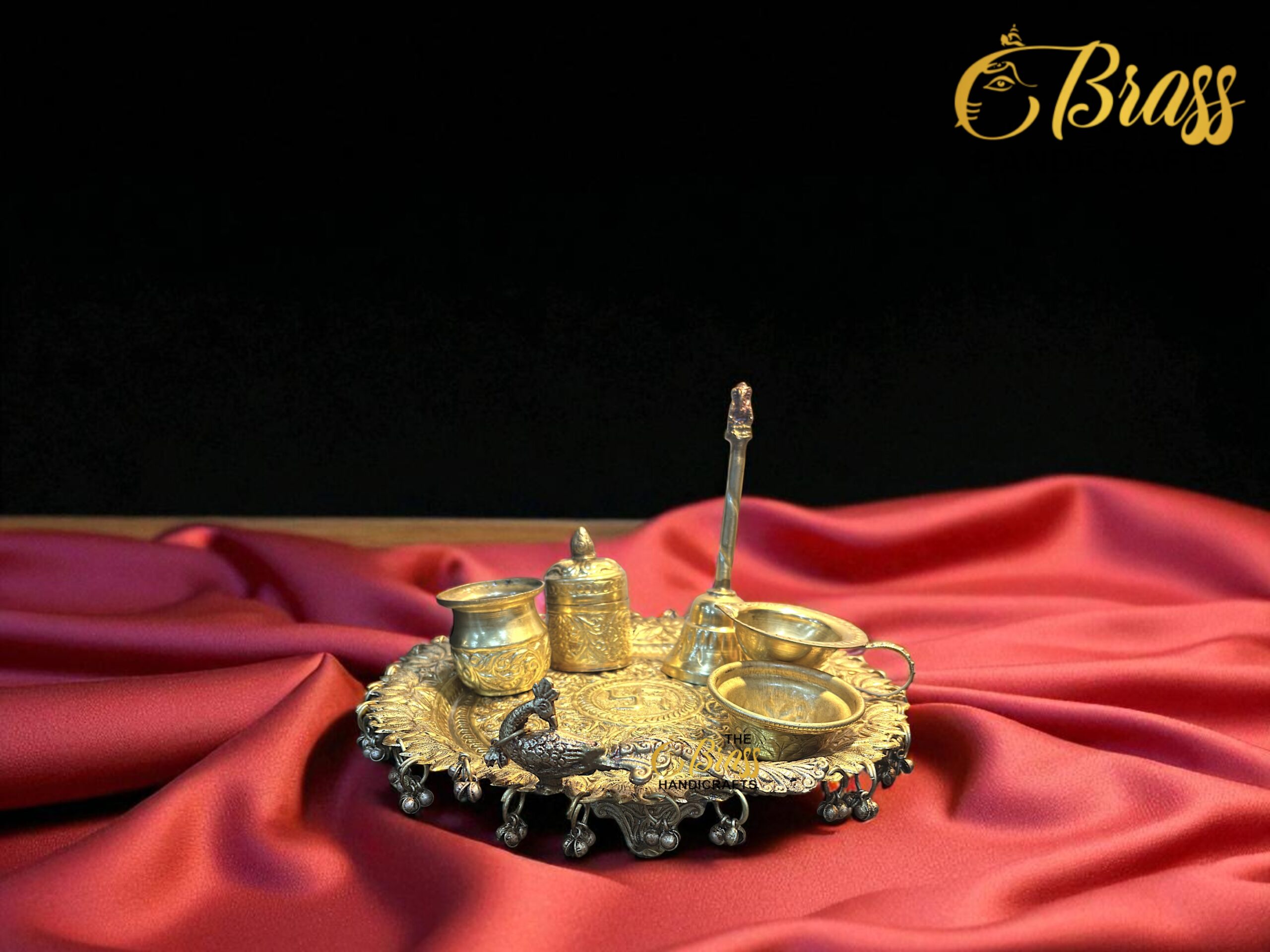 Brass Puja Thali Set | 6-Piece Puja Plate with Diya, Bell, Kalash & Katori | Traditional Hindu Pooja Thali for Home Temple & Wedding Rituals - Image 4