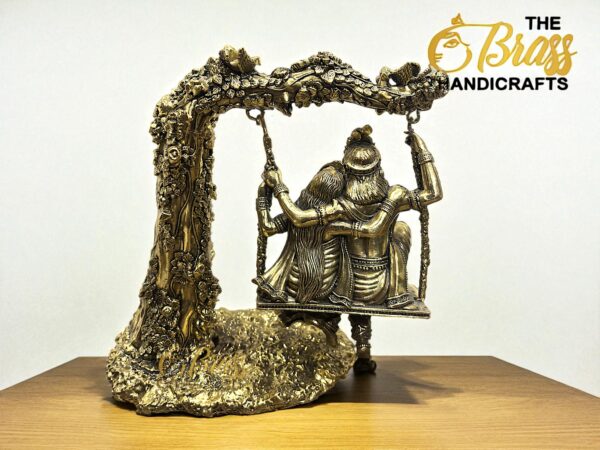 Pure Brass Radha Krishna on Swing | 3D Jhula Design | Intricately Handcrafted Krishna Radha Statue for Home Decor, Pooja Room & Office Decor | Brass Love Sculpture - Image 4