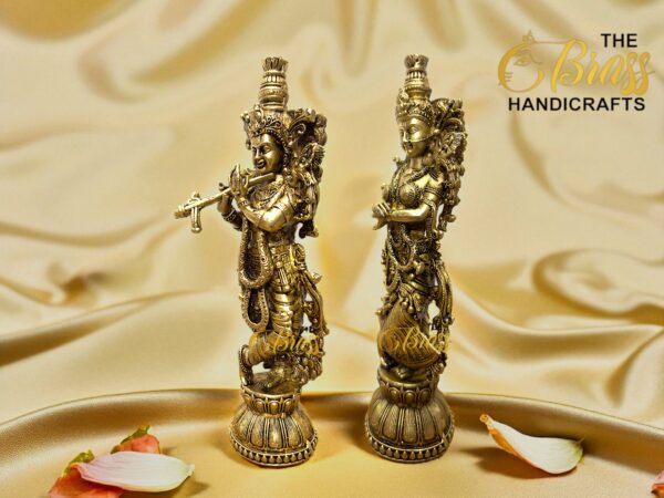 Pure Brass Radha Krishna Statue | 6-Inch Lost Wax Casting Idol | Handcrafted South Indian Radha Krishna for Home & Pooja Room Decor - Image 2