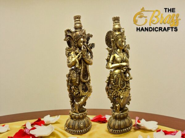 Pure Brass Radha Krishna Statue | 6-Inch Lost Wax Casting Idol | Handcrafted South Indian Radha Krishna for Home & Pooja Room Decor - Image 3