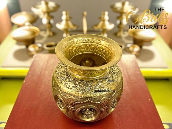 Pure Brass Ashtalakshmi Kalash | Highly Engraved Kalash for Home Decor, Temple & Pooja Room | Handcrafted Brass Pot with Ashtalakshmi Engravings