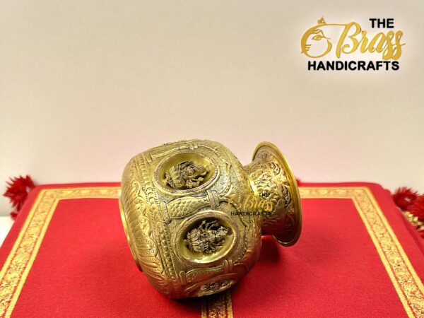 Pure Brass Ashtalakshmi Kalash | 8-Inch Handcrafted Brass Pot with Ashtalakshmi Engravings | Temple & Home Decor | Traditional Brass Kalash - Image 4