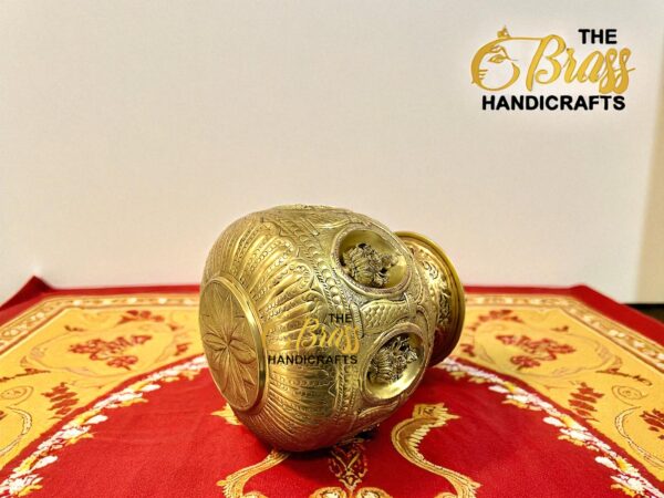 Pure Brass Ashtalakshmi Kalash | 8-Inch Handcrafted Brass Pot with Ashtalakshmi Engravings | Temple & Home Decor | Traditional Brass Kalash - Image 3