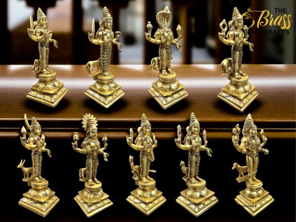 Large Brass Navagraha Statues Set of 9 | Pure Brass Nine Planets Idols | Vastu & Astrological Deities for Temple, Home & Pooja Room Decor | Heavy Antique Finish Brass Art