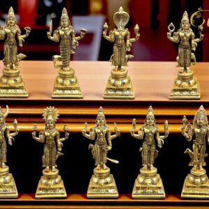 Large Brass Navagraha Statues Set of 9 | Pure Brass Nine Planets Idols | Vastu & Astrological Deities for Temple, Home & Pooja Room Decor | Heavy Antique Finish Brass Art