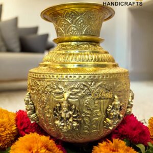 Extra Large Brass Ashtalakshmi Kalash – 12 Inch Pure Brass Handcrafted Kalasam for Pooja, Home Temple & Wedding Ceremonies