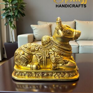 Highly Crafted Brass Nandi Statue | Antique Gold Finish | 7 Inch Sacred Nandi Idol for Home Temple & Vastu Decor | Handmade Pure Brass