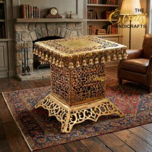 brass pedestal stand, brass pedestal stool, handcrafted brass decor, brass display stand, traditional indian brass, heavy brass pedestal, brass home decor, temple decor brass stand, indian handicrafts brass