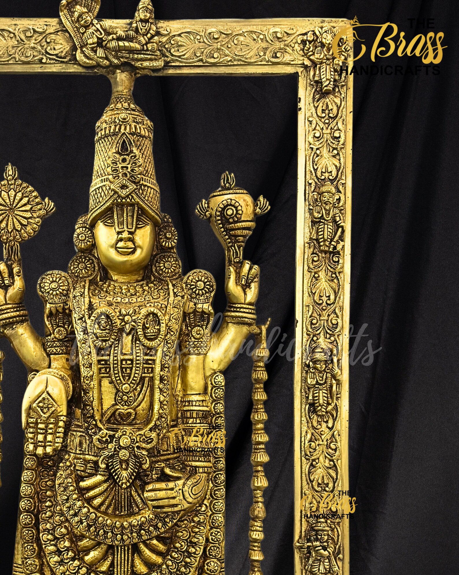 Brass Tirupati Balaji with vishnu Dasavataram, Hanuman, Garuda & Vishnu Lakshmi on frame in pure brass for home, wall decor, office decor - Image 9