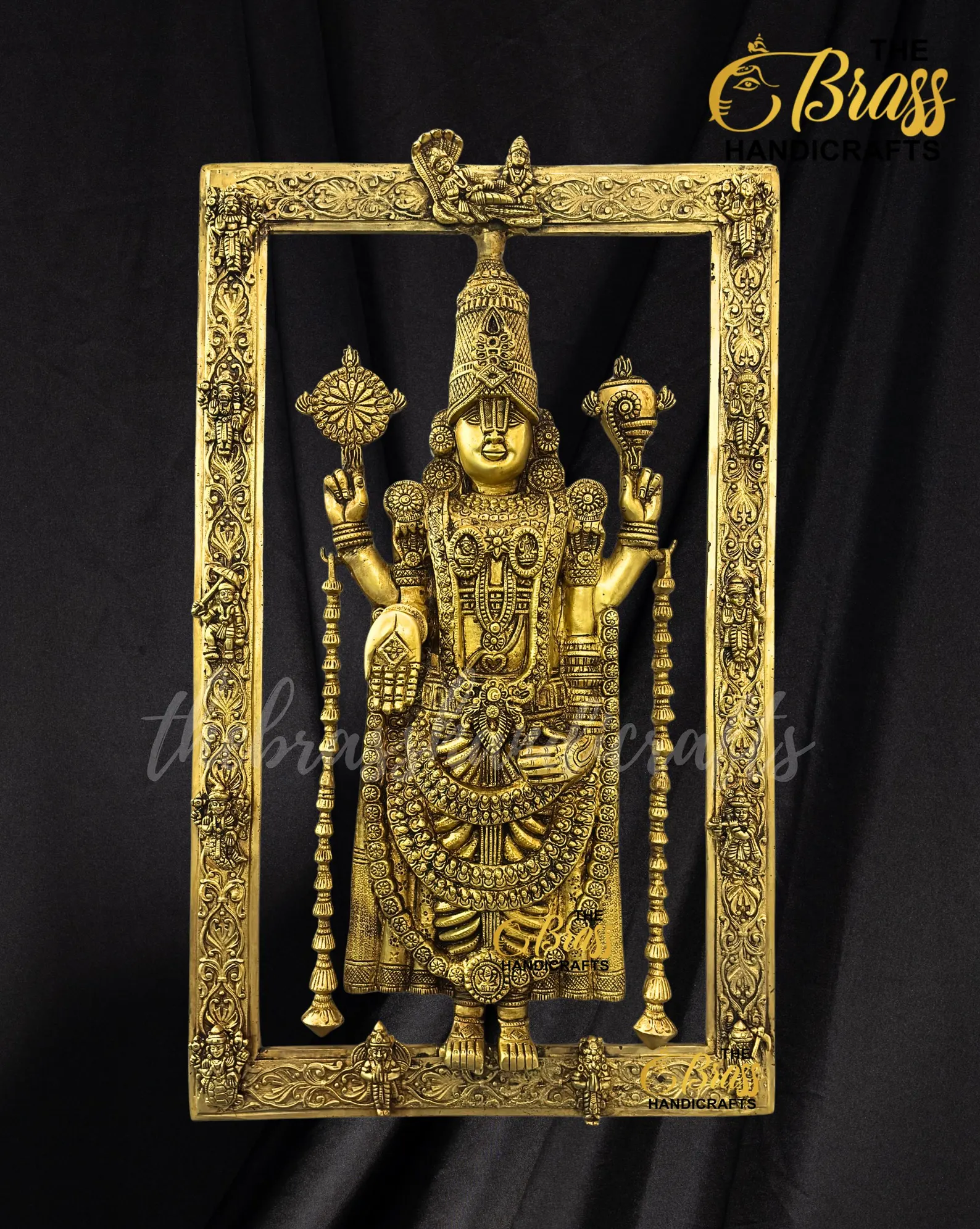 Brass Tirupati Balaji with vishnu Dasavataram, Hanuman, Garuda & Vishnu Lakshmi on frame in pure brass for home, wall decor, office decor - Image 5