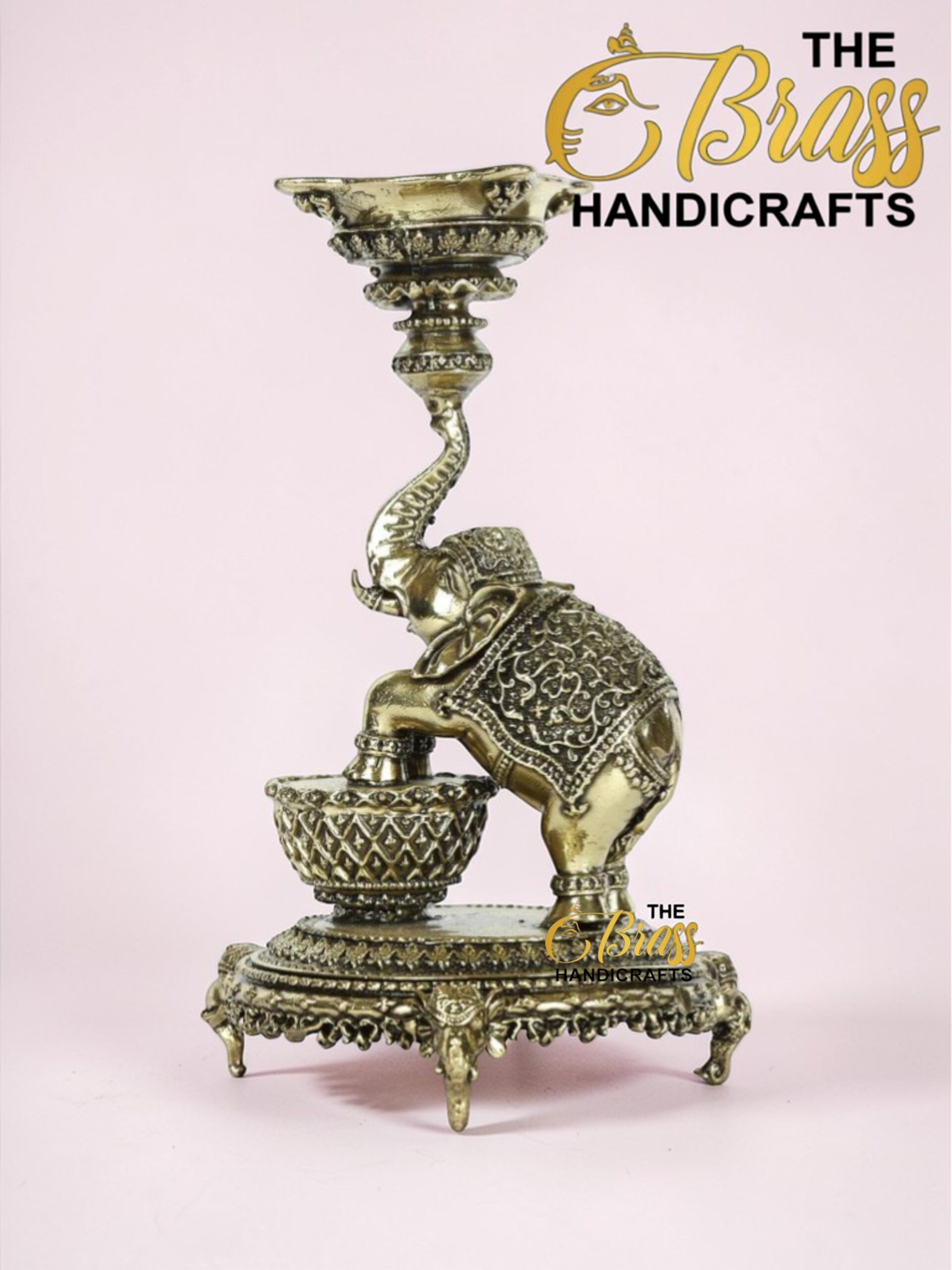 Brass Elephant Lamp (Diya), 5.5"