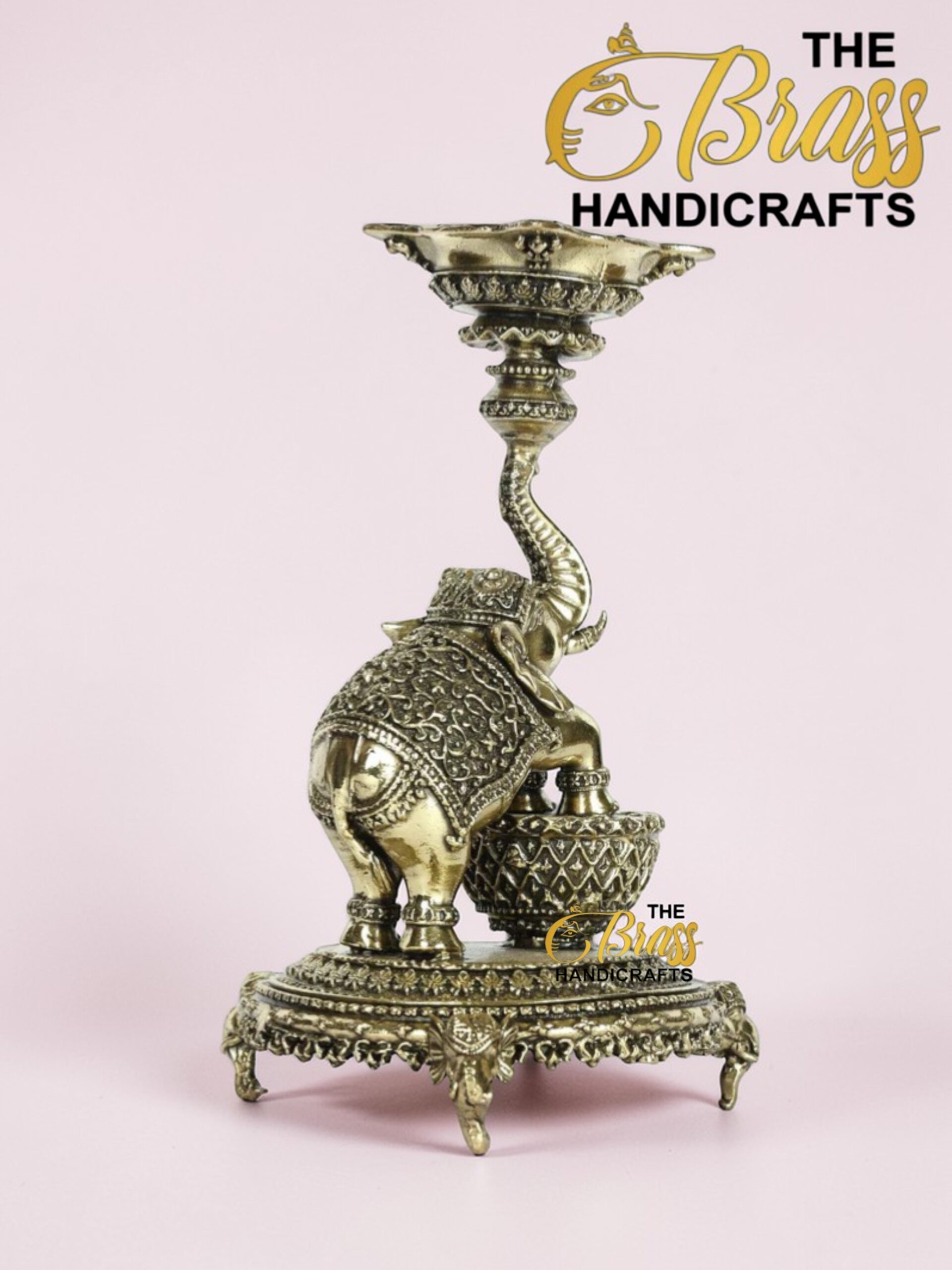 Brass Elephant Lamp (Diya), 5.5"