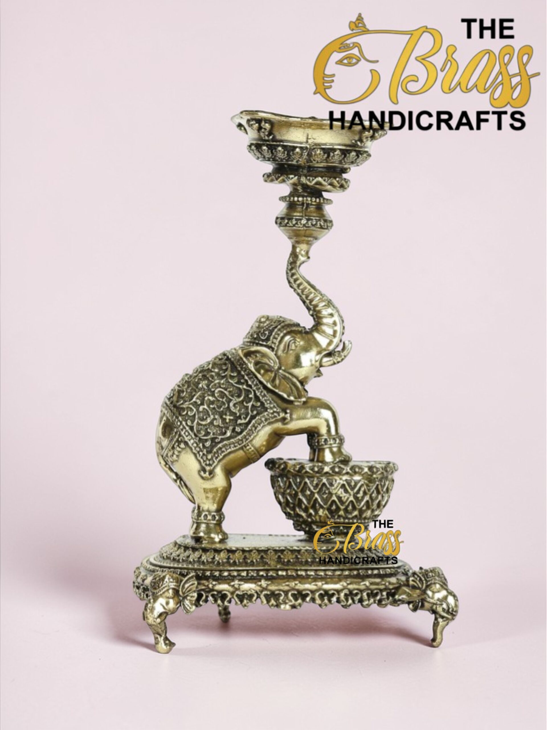 Brass Elephant Lamp (Diya), 5.5"