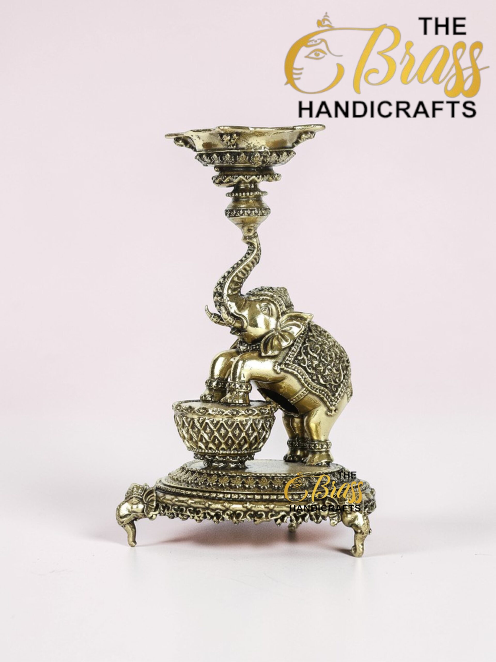 Brass Elephant Lamp (Diya), 5.5"