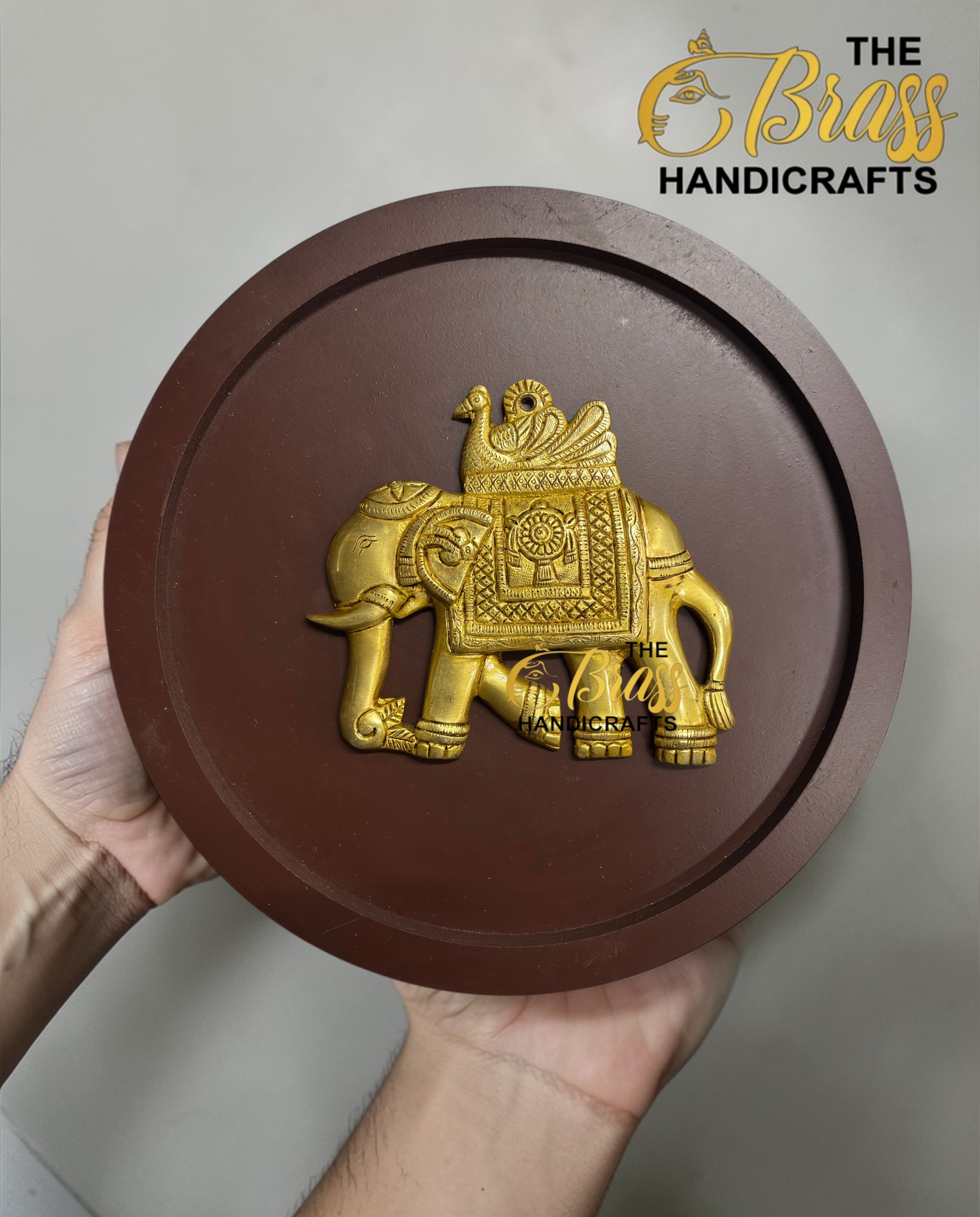 set of 9, wooden frames with brass motifs