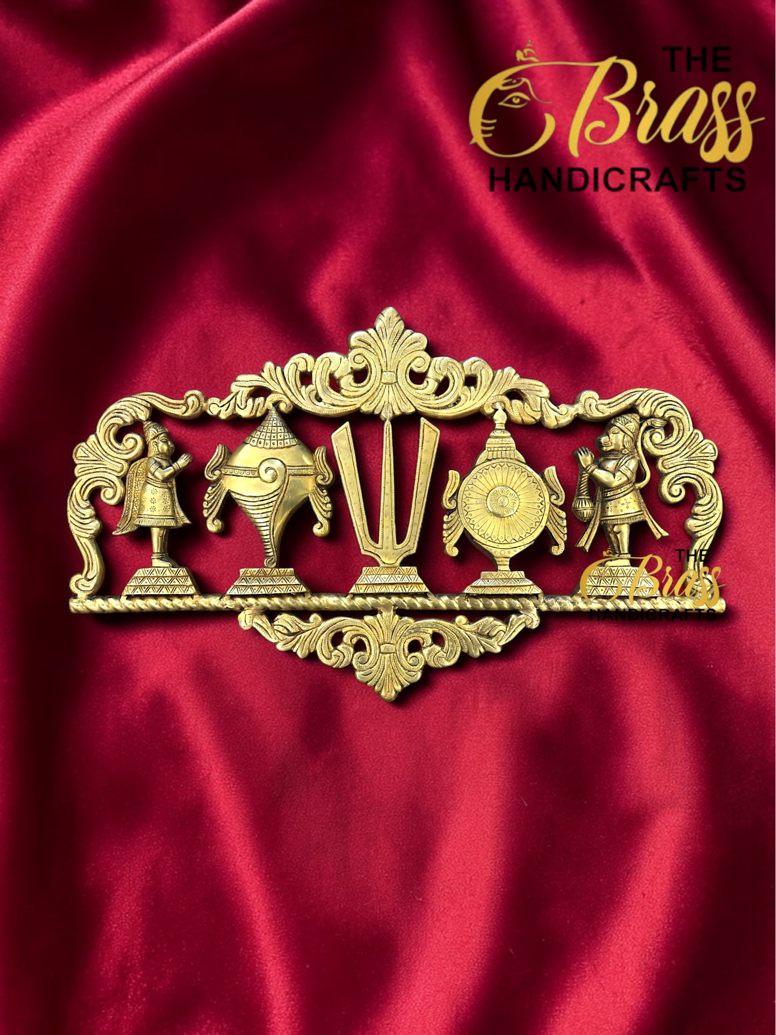 Pure Brass Shankha Chakra Namaha Wall Hanging with Hanuman & Garuda – Large Sacred Vishnu Symbols Wall Decor for Puja Room, Temple & Traditional Home (27 Inches)