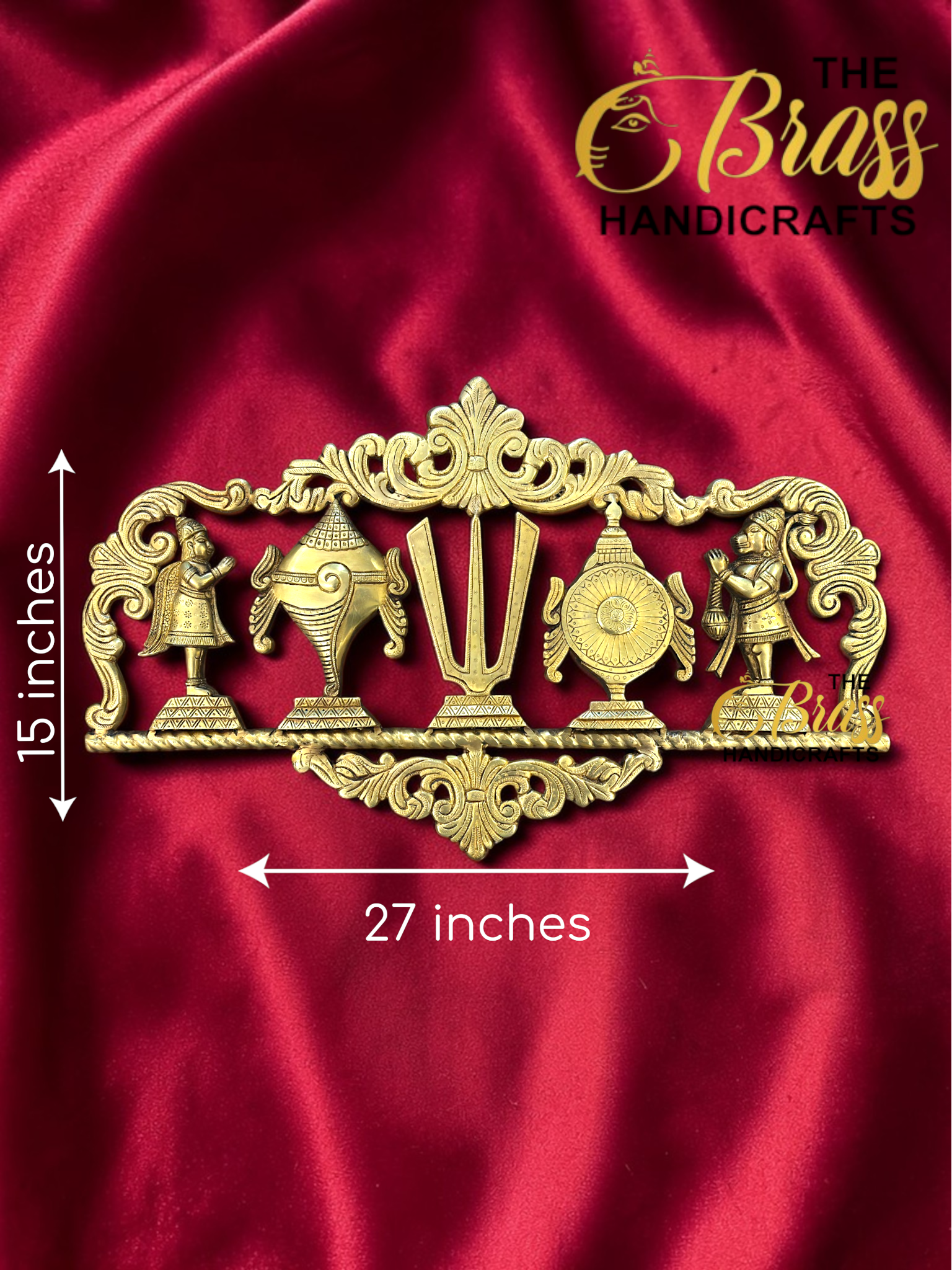 Pure Brass Shankha Chakra Namaha Wall Hanging with Hanuman & Garuda – Large Sacred Vishnu Symbols Wall Decor for Puja Room, Temple & Traditional Home (27 Inches)