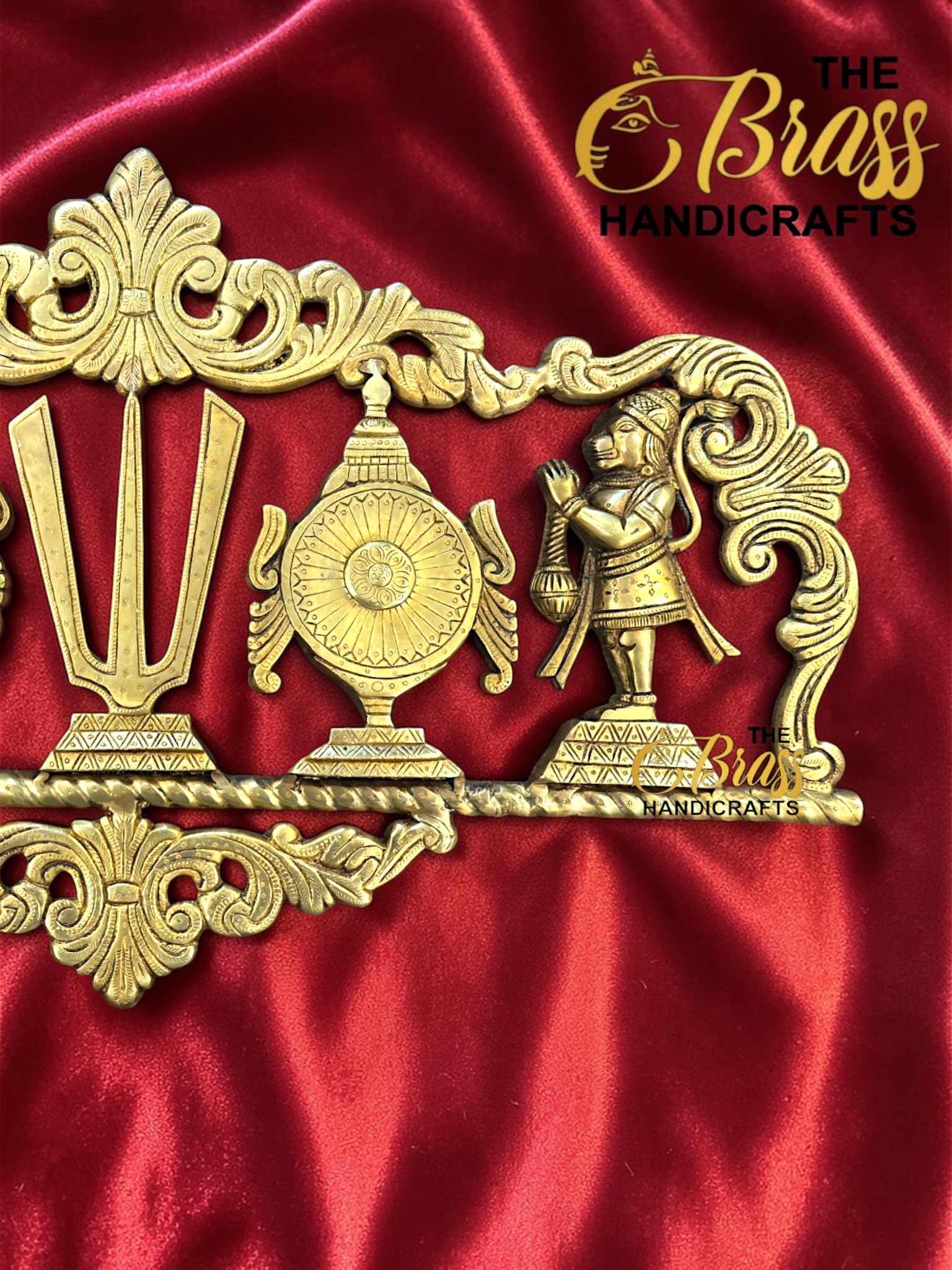 Pure Brass Shankha Chakra Namaha Wall Hanging with Hanuman & Garuda – Large Sacred Vishnu Symbols Wall Decor for Puja Room, Temple & Traditional Home (27 Inches)