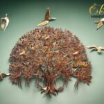 Pure Brass Kalpavriksha Tree of Life Wall Decor with Hanging Birds, Large Brass Wall Art, Indian Tree of Life, Luxury Home Office Restaurant Decor