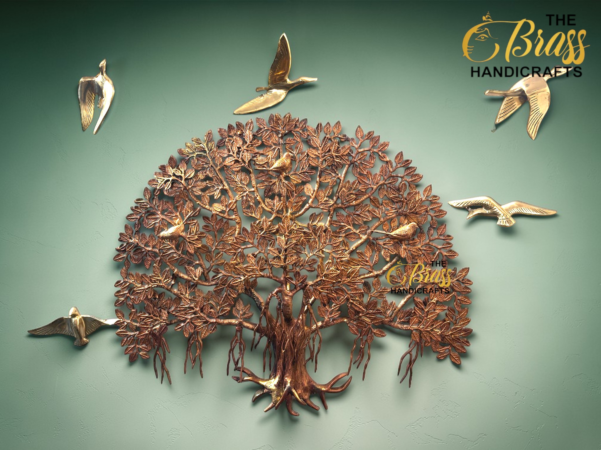 Pure Brass Kalpavriksha Tree of Life Wall Decor with Hanging Birds, Large Brass Wall Art, Indian Tree of Life, Luxury Home Office Restaurant Decor