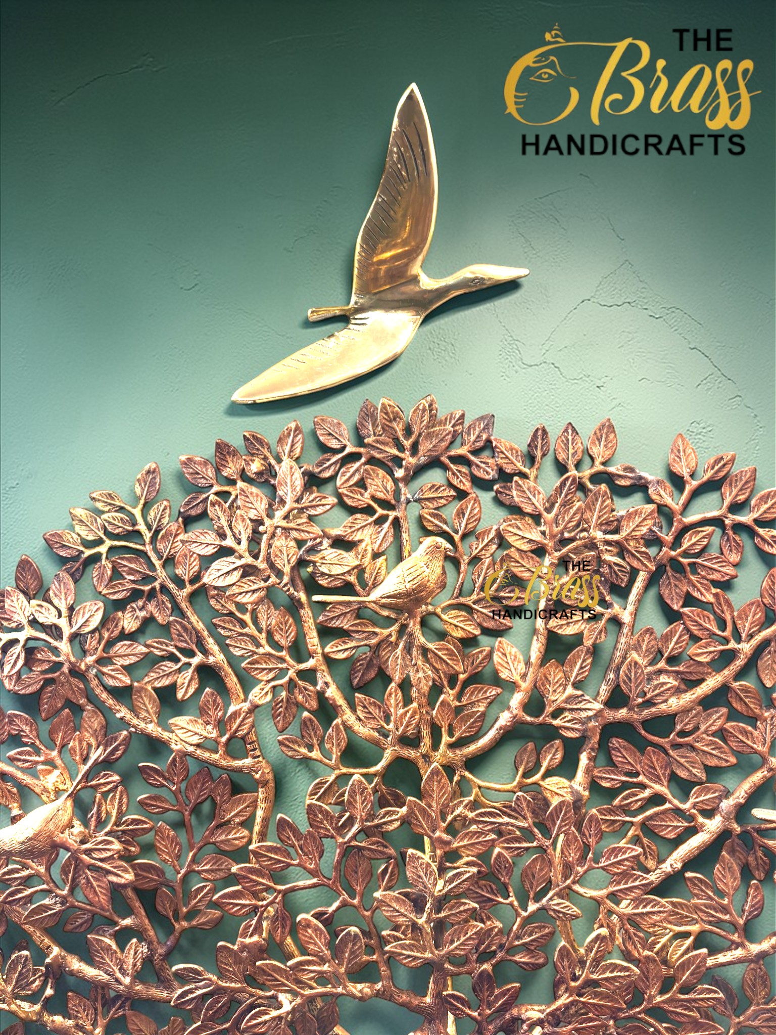 Pure Brass Kalpavriksha Tree of Life Wall Decor with Hanging Birds, Large Brass Wall Art, Indian Tree of Life, Luxury Home Office Restaurant Decor