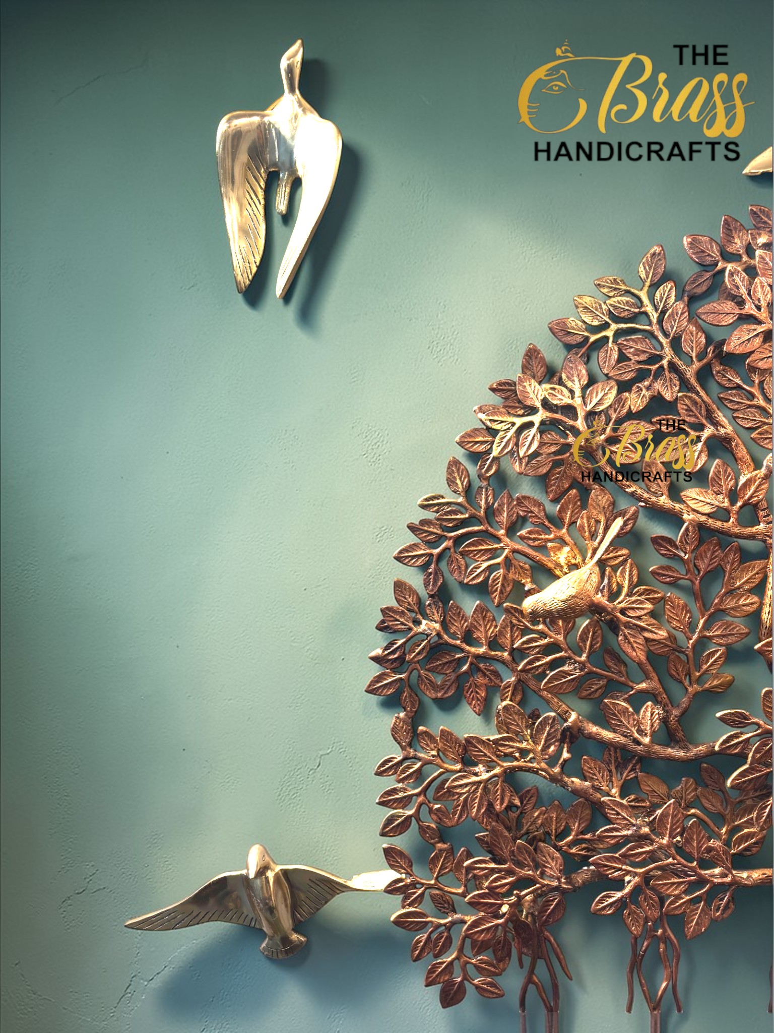 Pure Brass Kalpavriksha Tree of Life Wall Decor with Hanging Birds, Large Brass Wall Art, Indian Tree of Life, Luxury Home Office Restaurant Decor