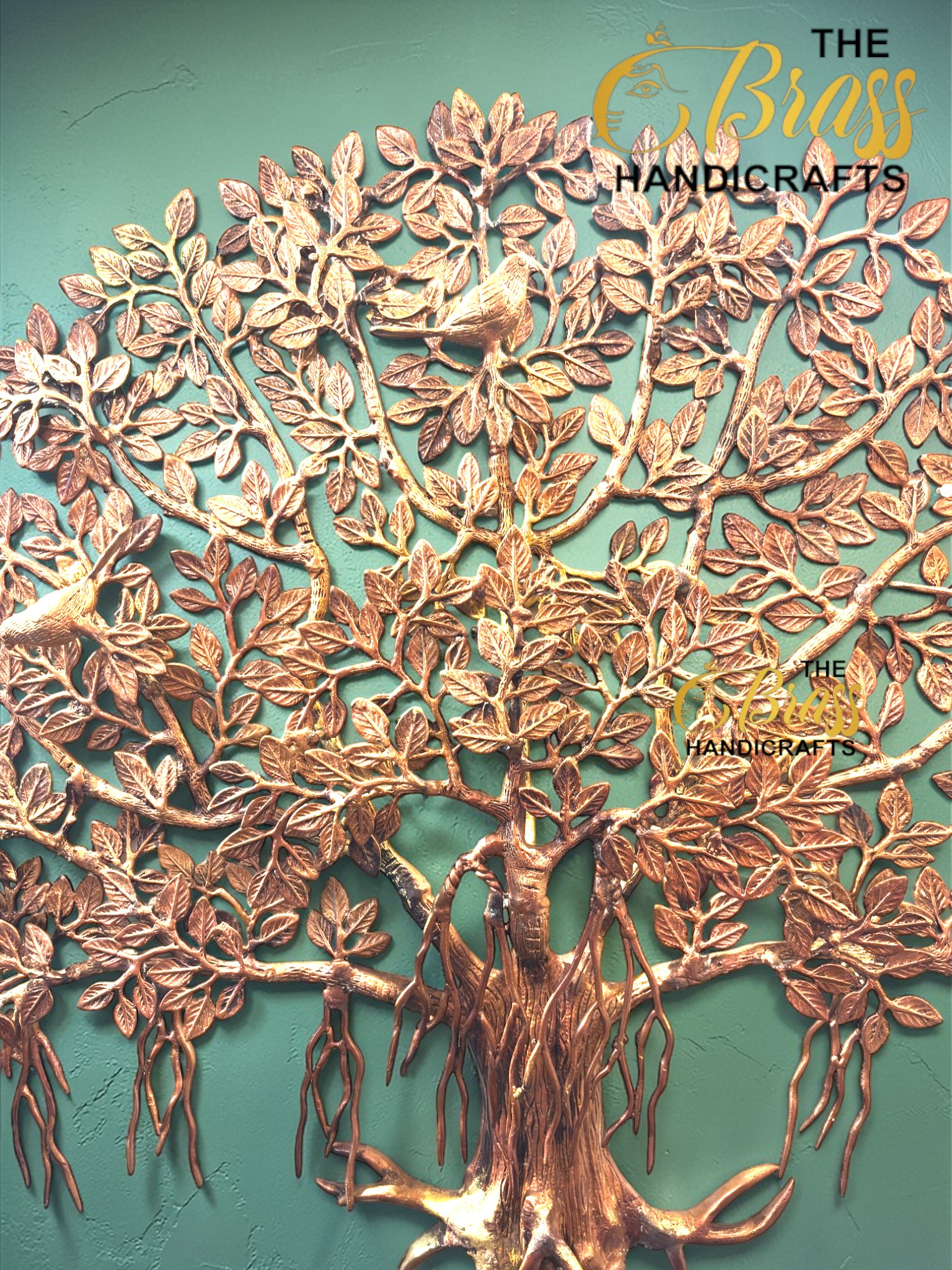 Pure Brass Kalpavriksha Tree of Life Wall Decor with Hanging Birds, Large Brass Wall Art, Indian Tree of Life, Luxury Home Office Restaurant Decor