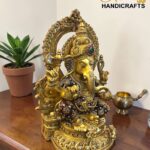 Kundan Work Brass Ganesha Idol – Handcrafted Brass Ganpati Statue for Home